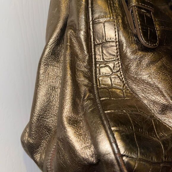 Judith Ripka leather Bronze Large  shoulder bag silver tone hardwares - Picture 5 of 16